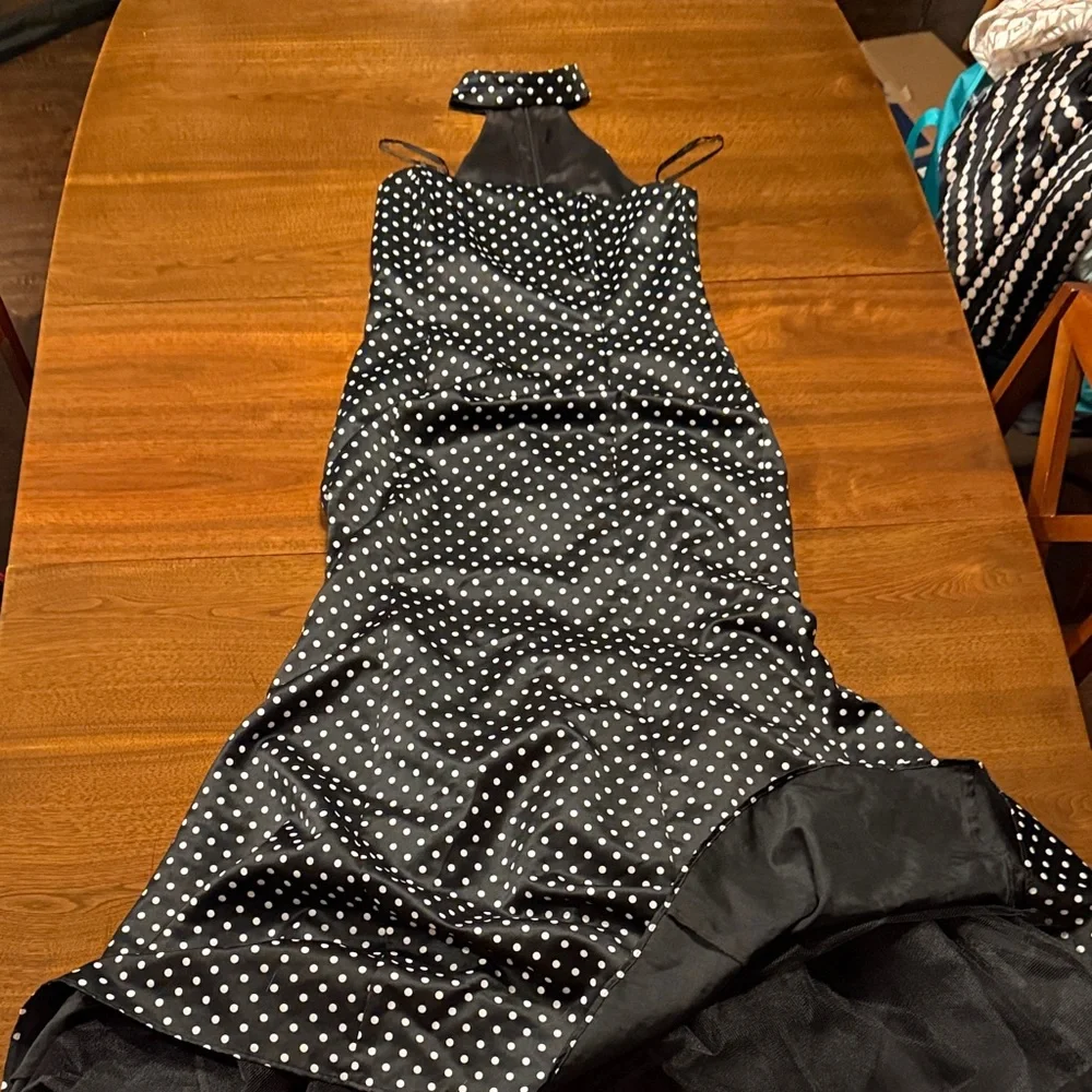 Jessica McClintock for Gunne Sax, Strapless Collared PolkaDot Holiday Party xmas - Picture 9 of 16